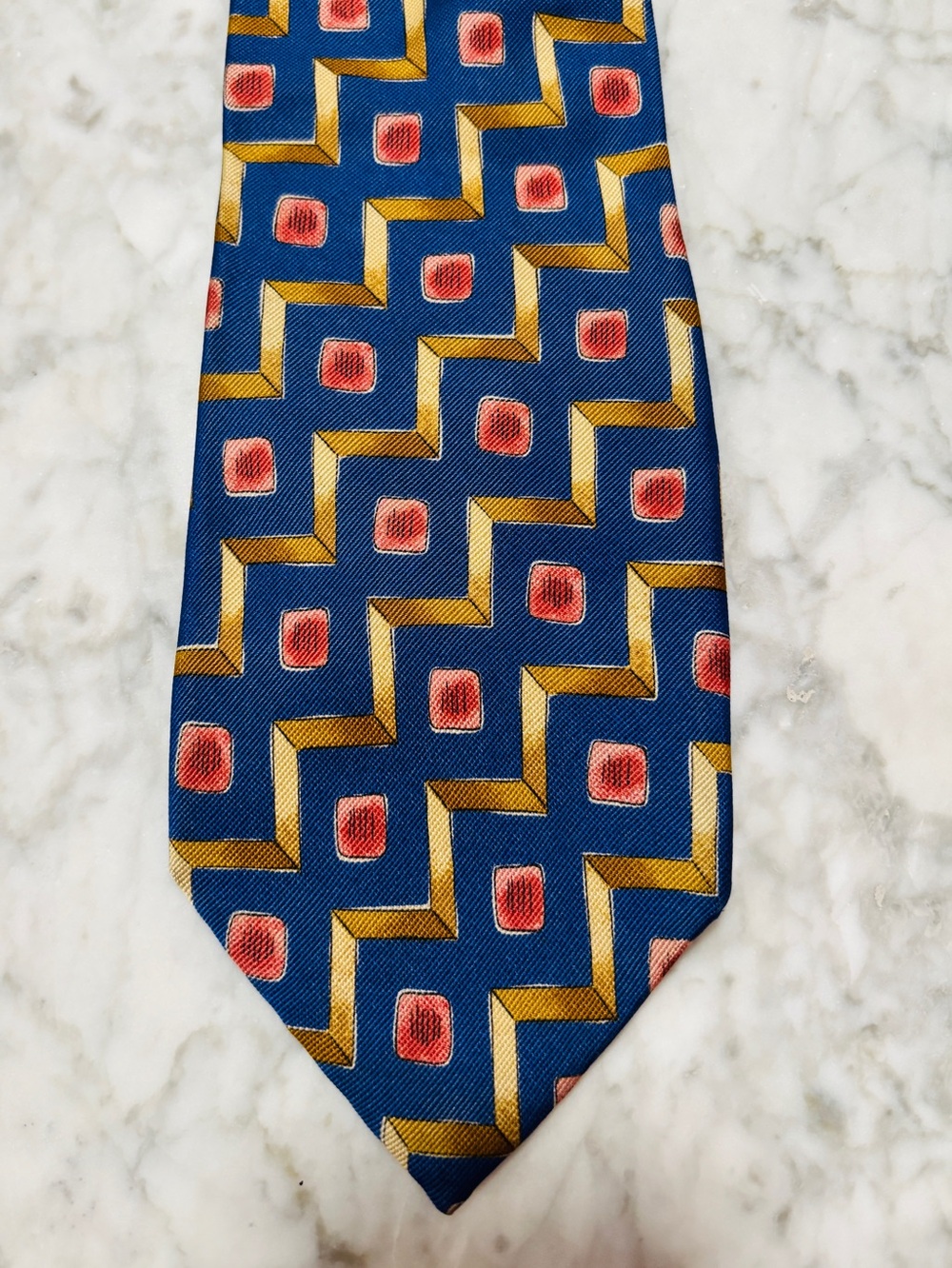 BOSS Vintage  Blue, Pink & Yellow Geometric 70’s Retro Tie